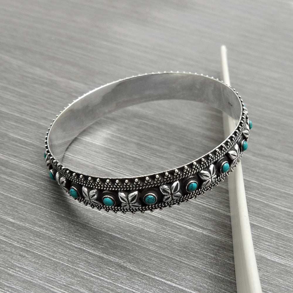925 Solid Silver Natural Turquoise New Unique Artisan Throat Chakra Bezel Bangle