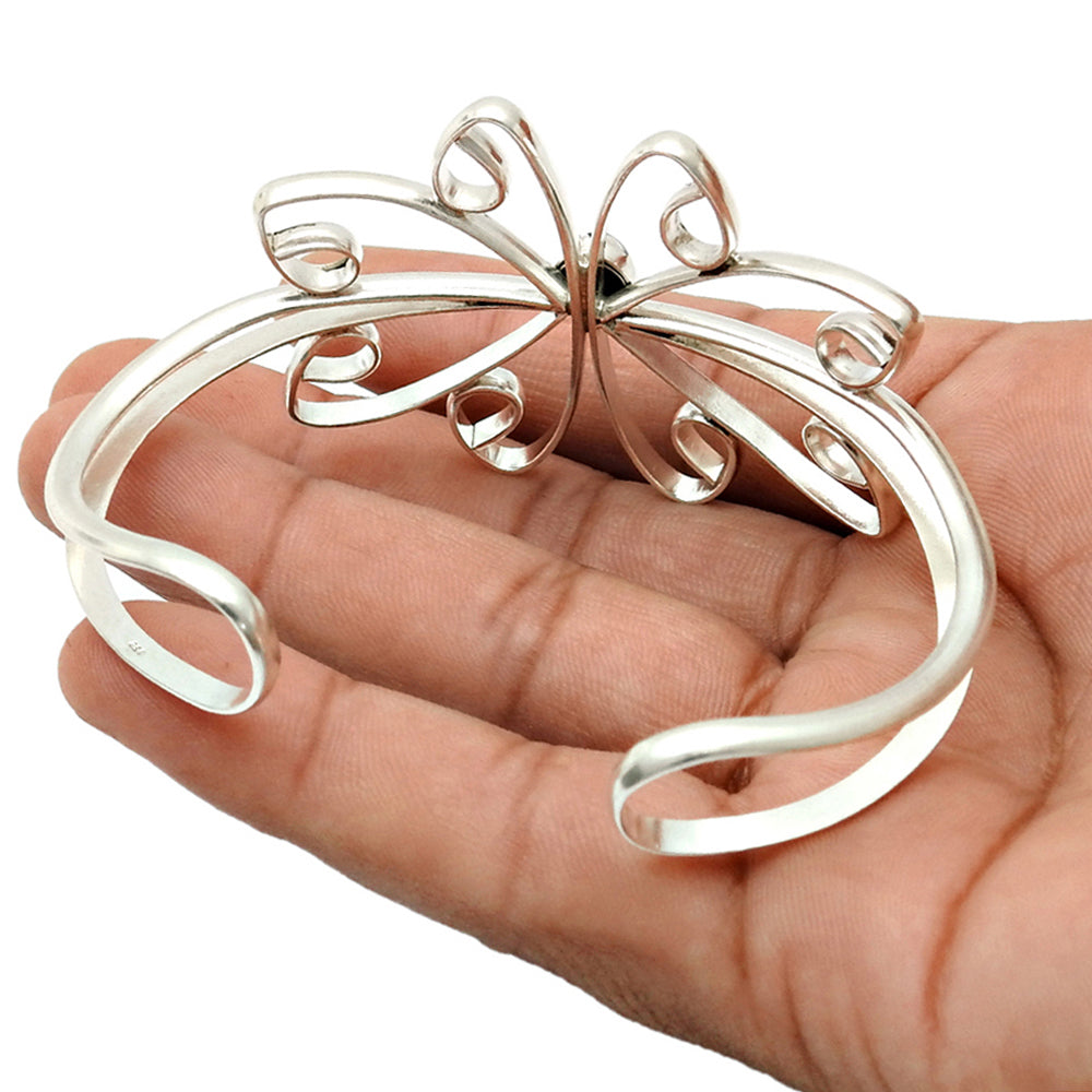 Birthday Gift 925 Silver Natural Labradorite Gemstone Cuff Flower Bangle W1