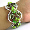 Vintage 925 Sterling Silver Green Copper Turquoise Green Amethyst Cuff Bangle