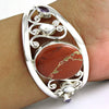 Healing Stone 925 Sterling Silver Red Jasper Pearl Amethyst Cuff Bangle