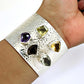 Spiritual Natural Gemstones Solid 925 Sterling Silver Open Cuff Bangle