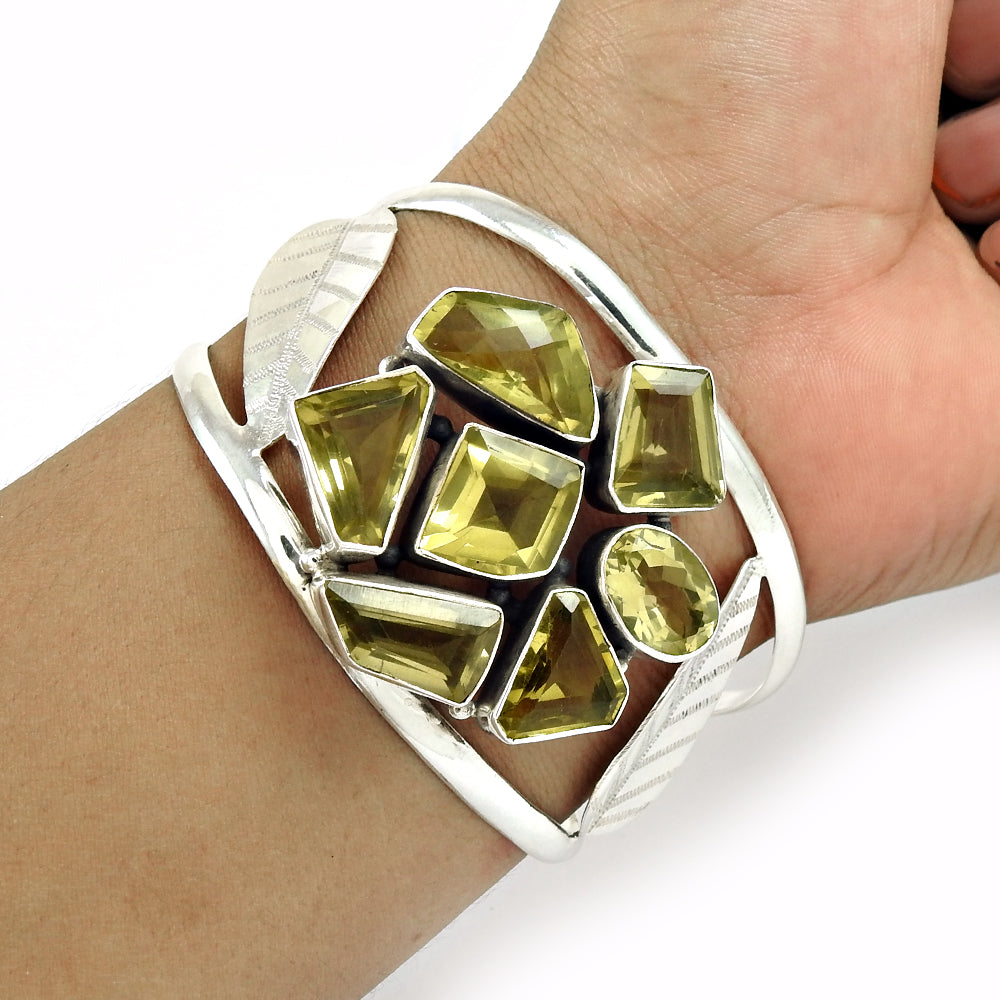 925 Sterling Silver Lemon Quartz Handmade Open Bangle