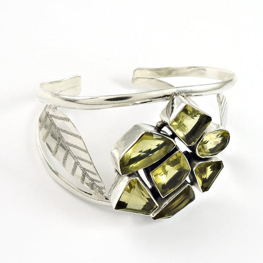 925 Sterling Silver Lemon Quartz Handmade Open Bangle