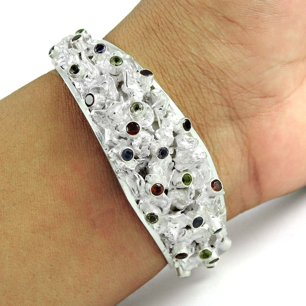 Energy Healing 925 Sterling Silver Natural Gemstone Bangle