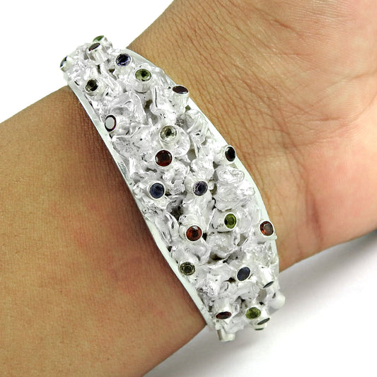 Energy Healing 925 Sterling Silver Natural Gemstone Bangle