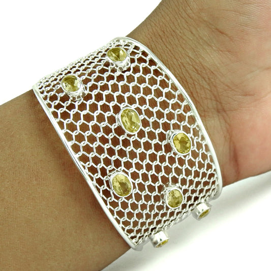 925 Sterling Silver Natural Citrine Gemstone Filigree Bangle