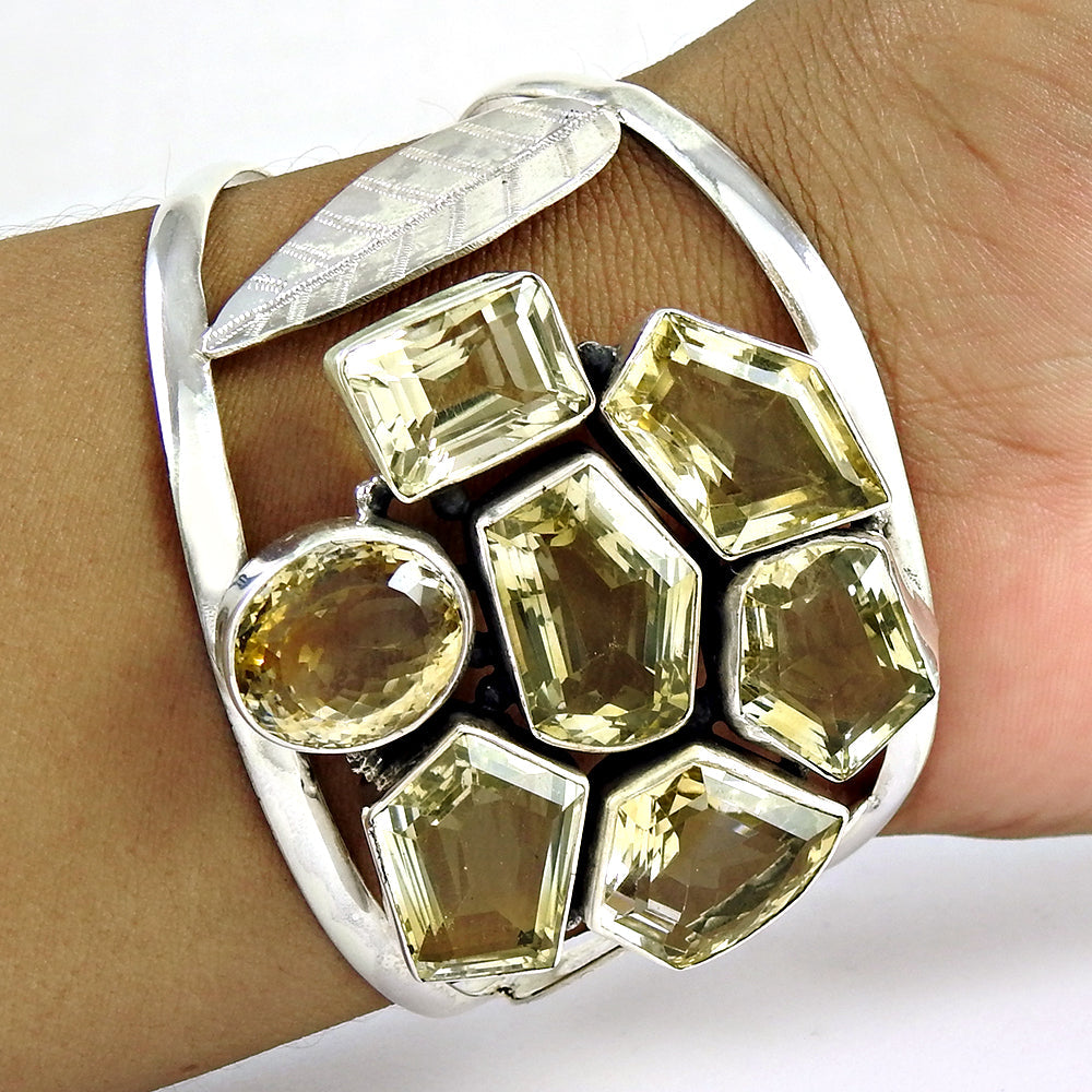 Solid 925 Sterling Silver Natural Citrine Gemstone Trendy Bangle