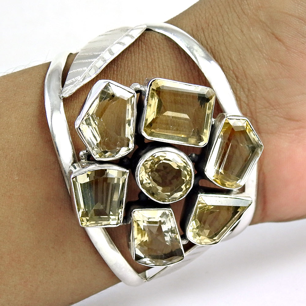 Stylish Daily Wear 925 Sterling Silver Natural Citrine Gemstone Bangle