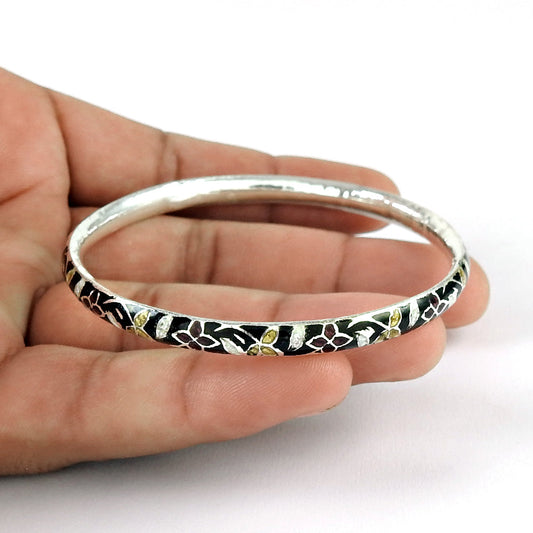 925 Sterling Silver Enamel Cuff Bangle For Women Girls