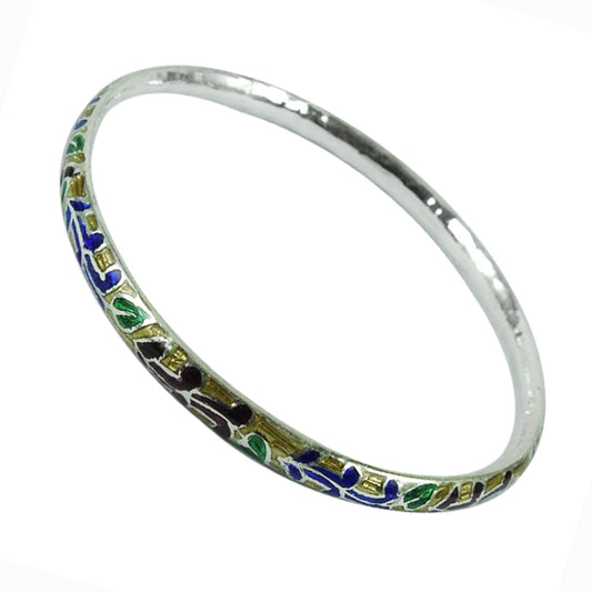 Solid 925 Sterling Silver Enamel Cuff Bangle For Women Girls