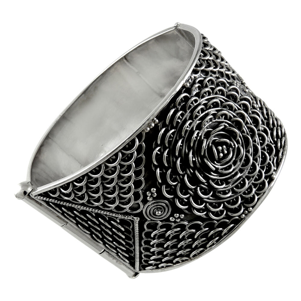 Solid 925 Sterling Oxidized Silver Designer Cuff Bangle