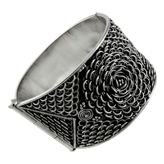 Solid 925 Sterling Oxidized Silver Designer Cuff Bangle