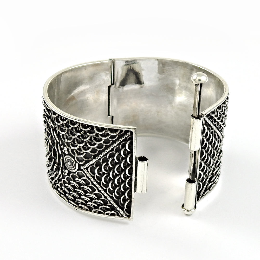 Solid 925 Sterling Oxidized Silver Designer Cuff Bangle