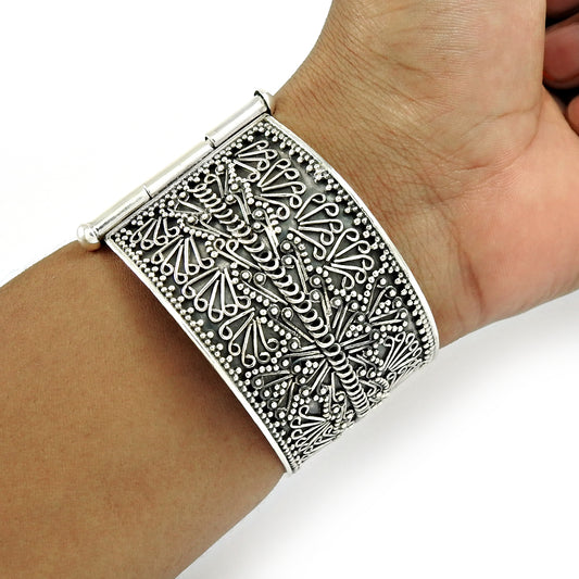 Vintage 925 Sterling Oxidized Silver Wide Designer Cuff Bangle