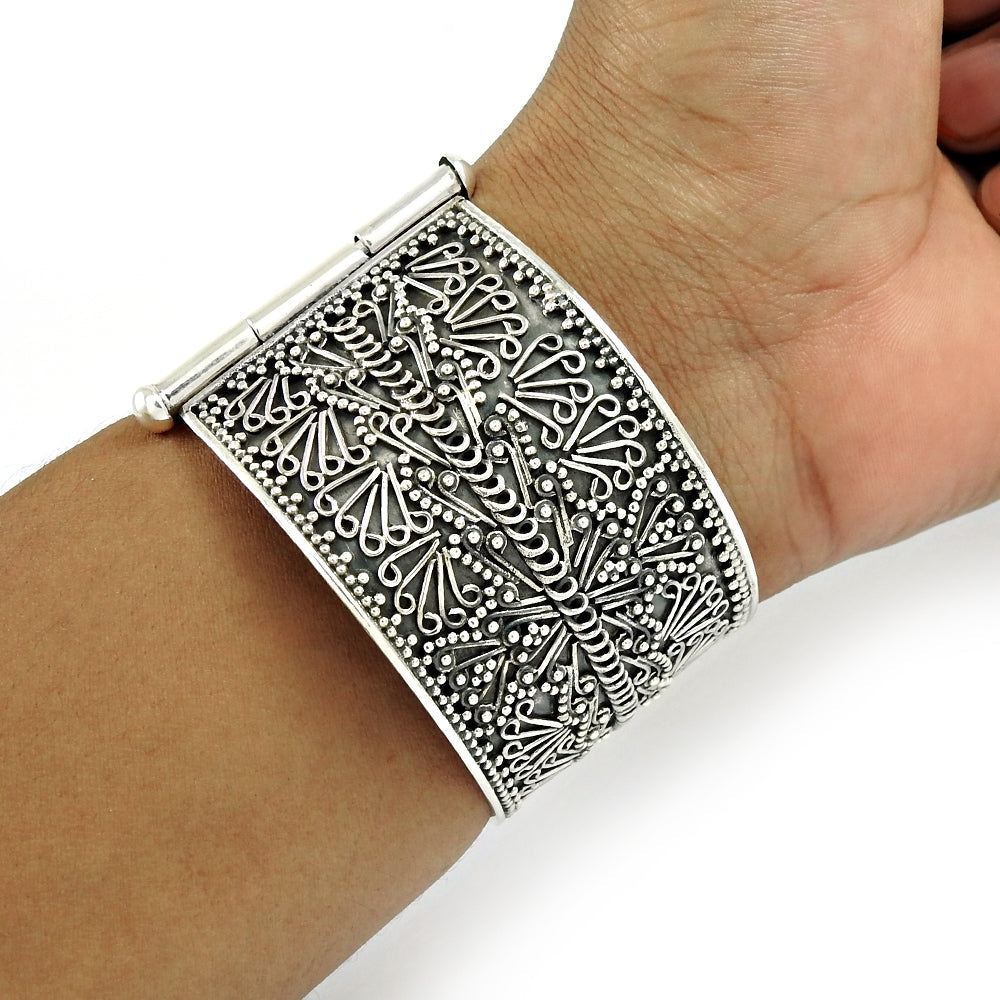 Vintage 925 Sterling Oxidized Silver Wide Designer Cuff Bangle
