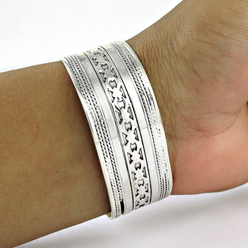 Solid 925 Sterling Silver Designer Adjustable Bangle