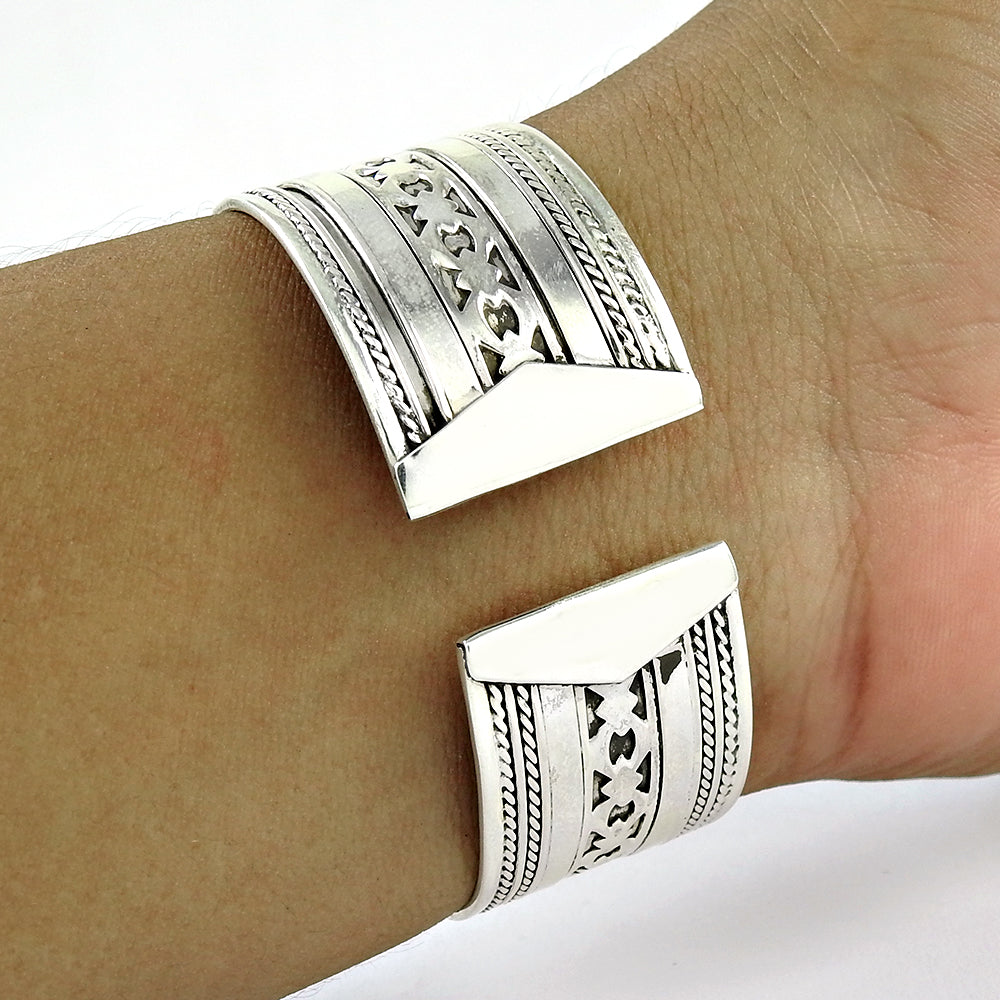 Solid 925 Sterling Silver Designer Adjustable Bangle