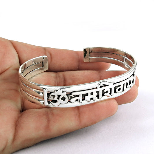 Solid 925 Sterling Silver Indian Religoius Adjustable Cuff Bangle