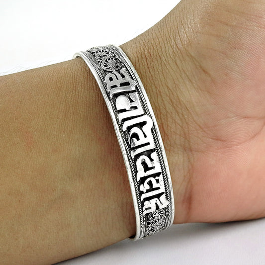 Solid 925 Sterling Oxidized Silver Statement Cuff Bangle