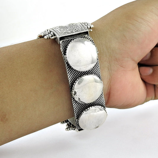 Vintage 925 Sterling Silver Antique Look Artisan Cuff Bangle