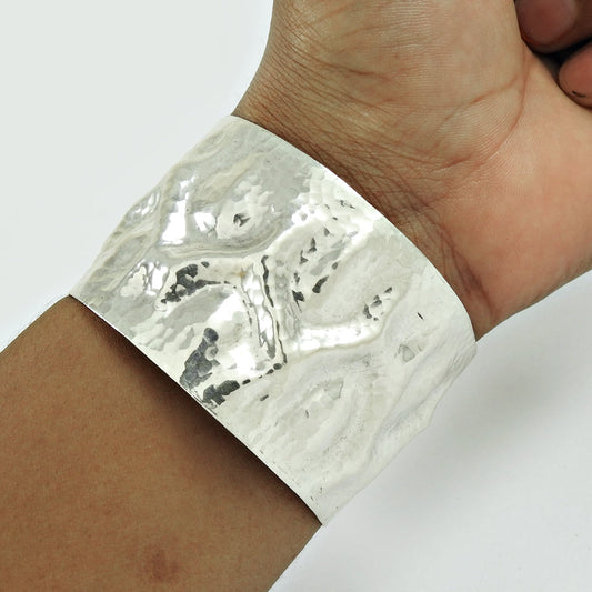Handmade Solid 925 Sterling Silver Wide Bangle