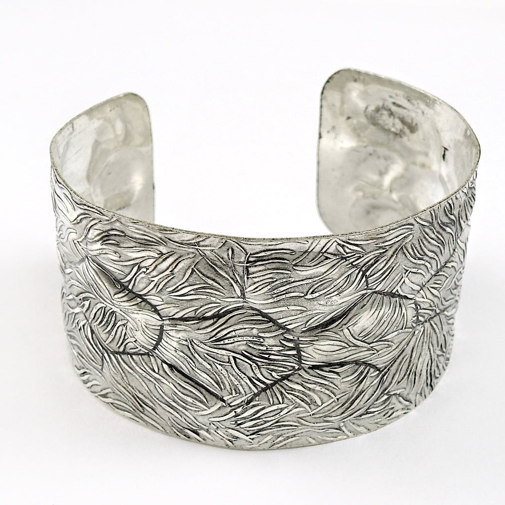 Solid 925 Sterling Silver Wide Bangle Gift for Women