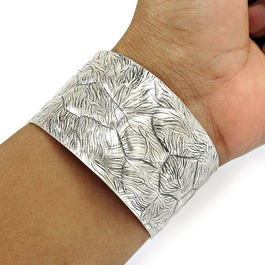 Solid 925 Sterling Silver Wide Bangle Gift for Women