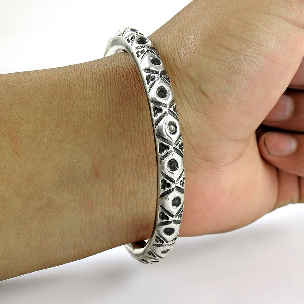 925 Sterling Solid Silver Hollow Bangle Handmade Jewelry