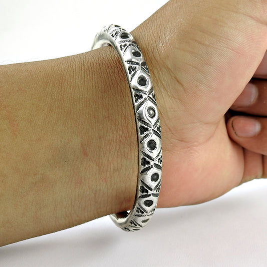 925 Sterling Solid Silver Hollow Bangle Handmade Jewelry