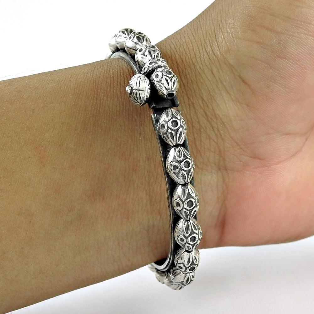 Solid 925 Sterling Silver Handmade Cuff Bangle Women Jewelry