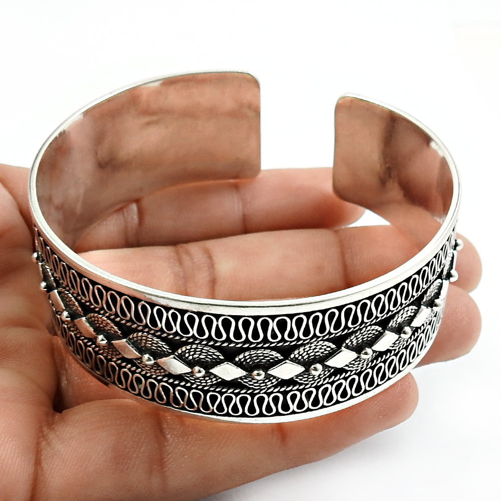Solid 925 Sterling Silver Artisan Cuff Bangle