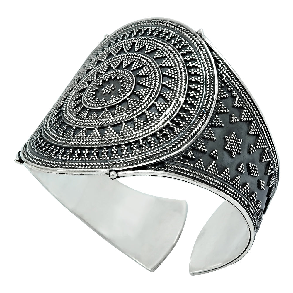 Solid 925 Sterling Silver Indian Artisan Cuff Bangle