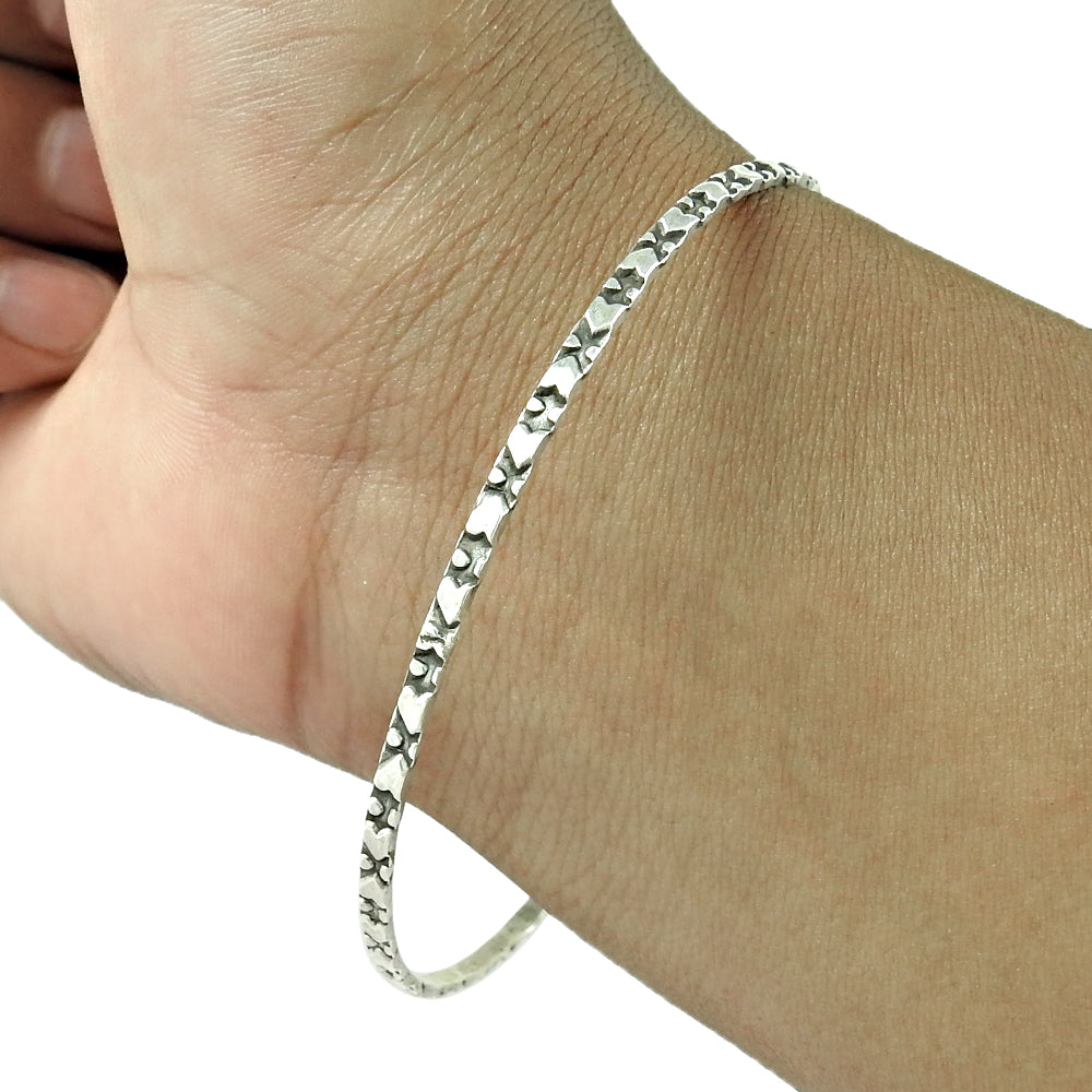 Solid 925 Sterling Silver Thin Bangle for Minimalist Style