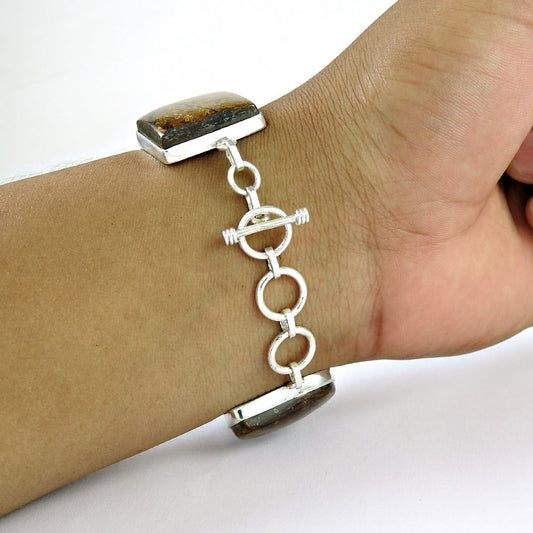 Birthday Gift Chain Boho Bracelet 925 Silver Natural Jasper Gemstone P55