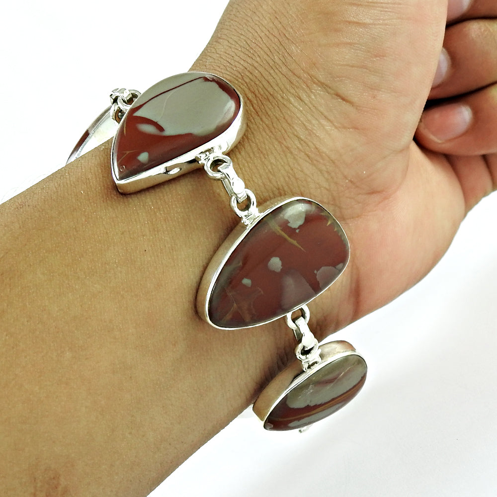 Jasper Stone Solid 925 Silver Wife Artisan Chain Bezel New Bracelet Jewelry