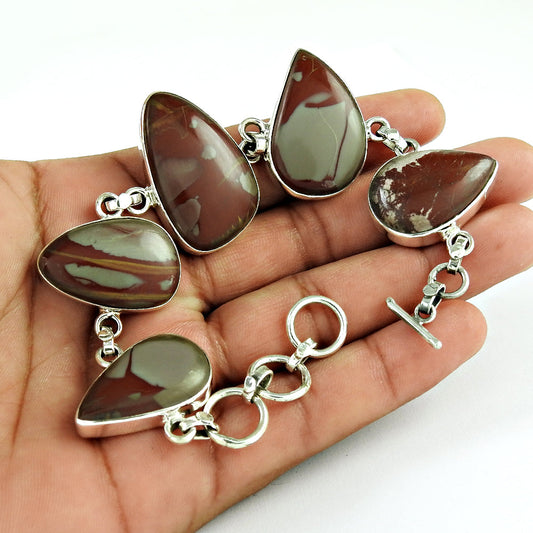 Jasper Stone Solid 925 Silver Wife Artisan Chain Bezel New Bracelet Jewelry