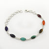 Healing Chakra Bracelet Natural Multi Gemstone 925 Silver Statement Jewelry