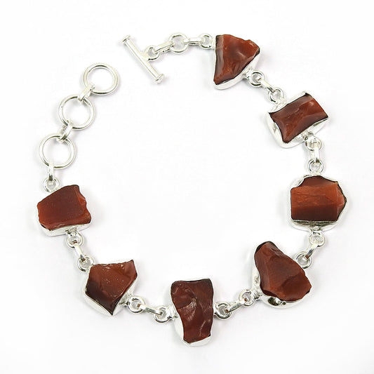 Birthday Gift 925 Silver Natural Carnelian Gemstone Rough Stone Bracelet E2
