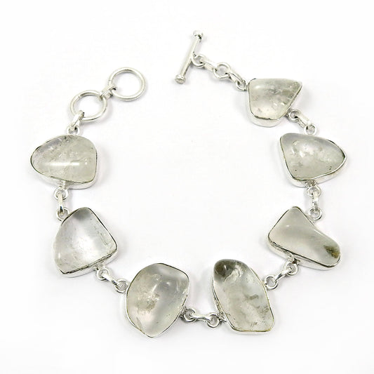 Cabochon Crystal Stone Chain Handmade Bracelet Jewelry Sterling Silver