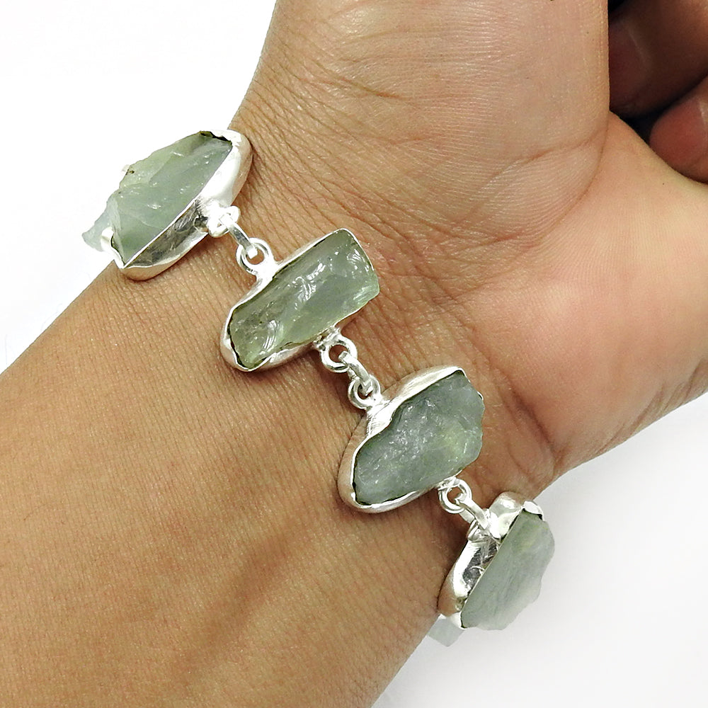 Rough Stone Natural Prehnite Gemstone 925 Sterling Silver Tribal Jewelry