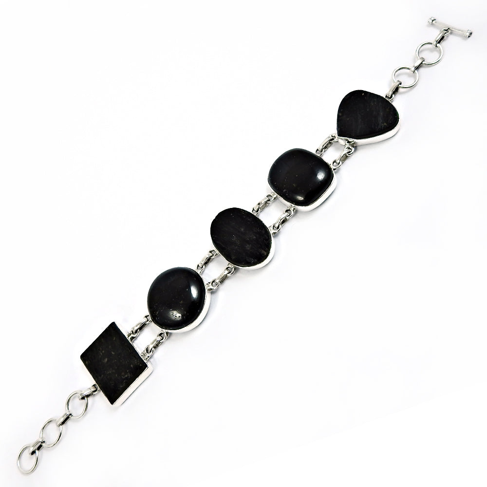 Natural Black Tourmaline Healing Bracelet 925 Sterling Silver R5
