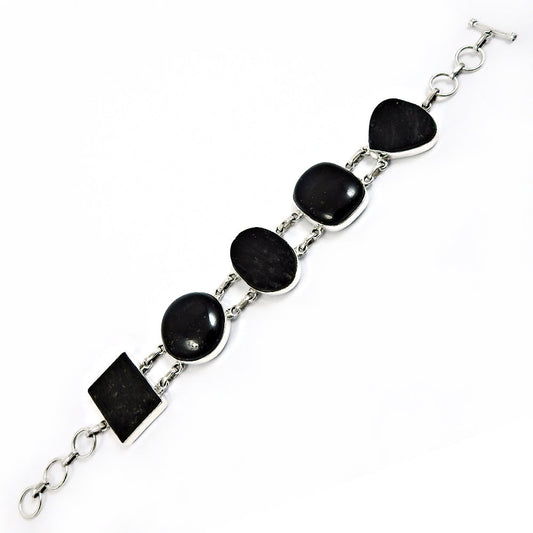 Natural Black Tourmaline Healing Bracelet 925 Sterling Silver R5
