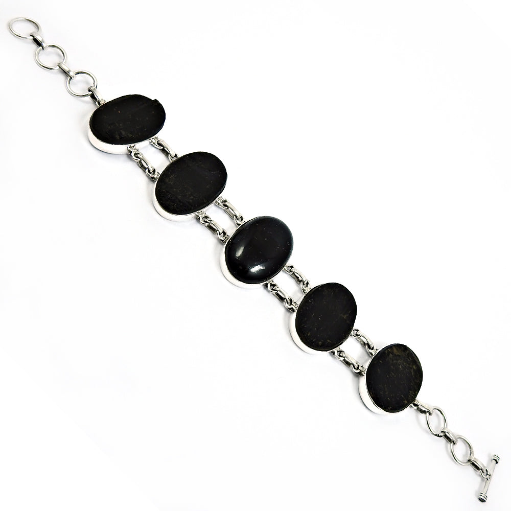 Natural Black Tourmaline Gemstone 925 Silver Chain Healing Bracelet For Women S5
