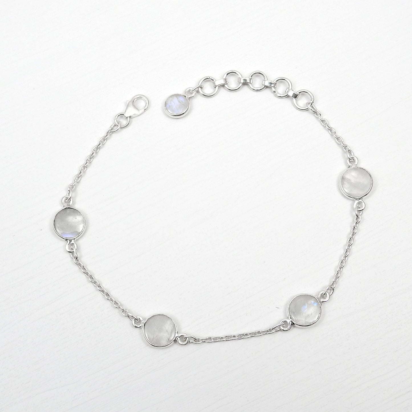 Solid 925 Silver Rainbow Moonstone Bezel Bracelet Party Wear Jewelry