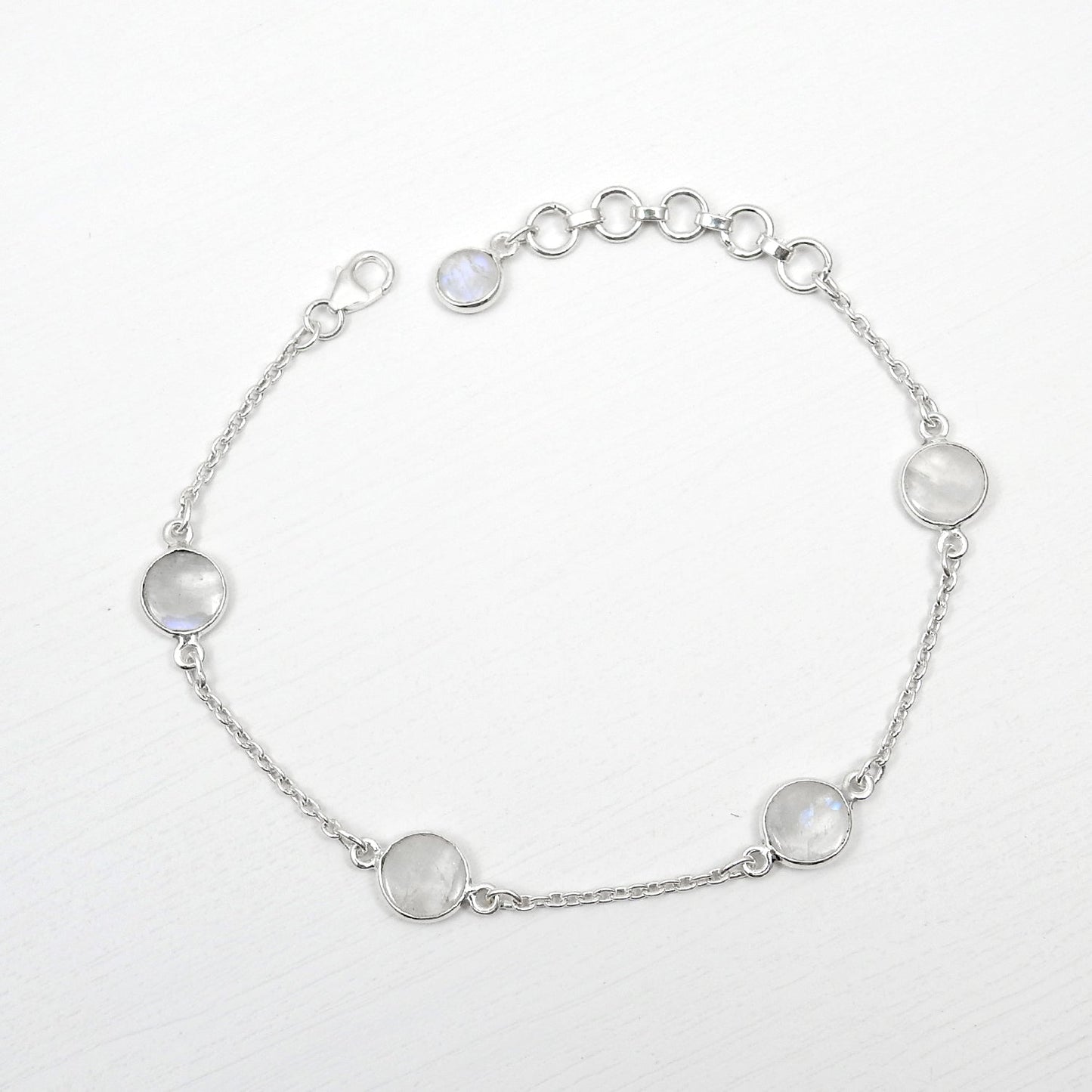 Solid 925 Silver Rainbow Moonstone Bezel Bracelet Party Wear Jewelry