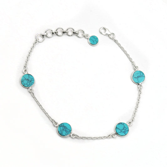 Round Turquoise Stone 925 Silver December Birth Mother Chain Bracelet Jewelry