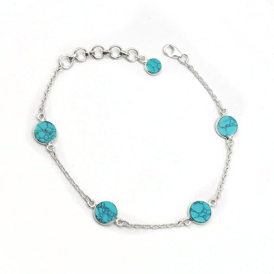 Round Turquoise Stone 925 Silver December Birth Mother Chain Bracelet Jewelry