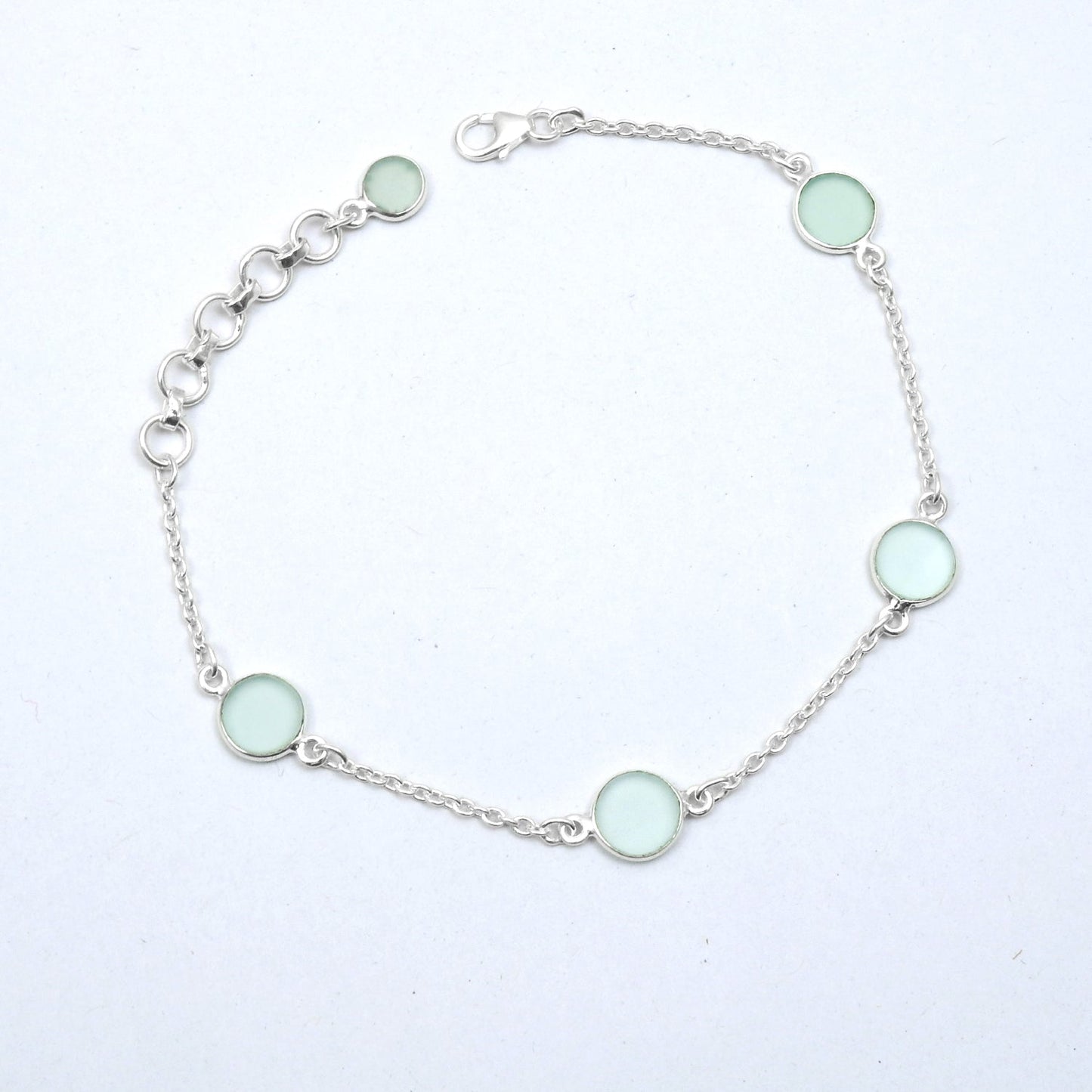 Daughters Day Deal Natural Aquamarine 925 Solid Silver Birthday Chain Bracelet