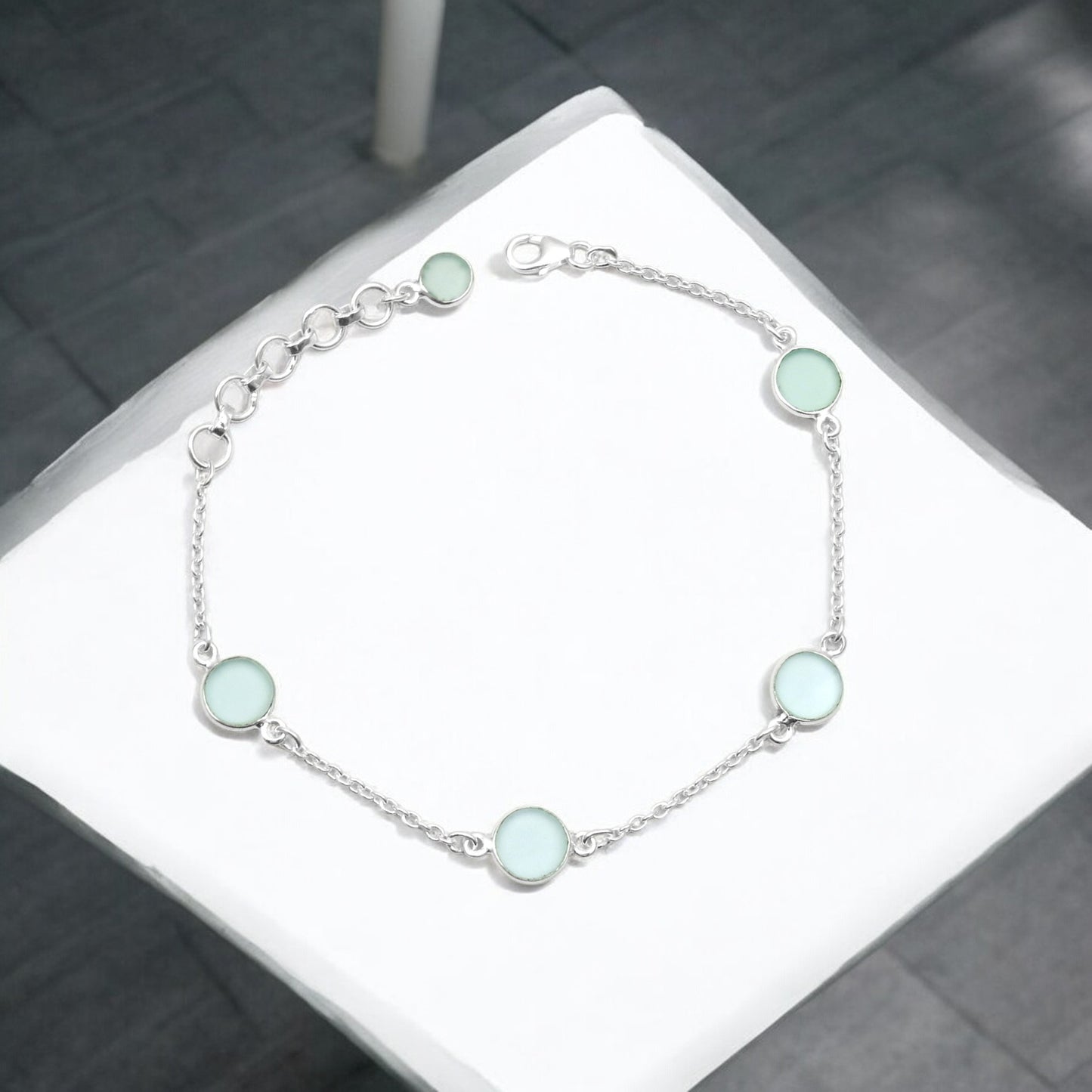 Daughters Day Deal Natural Aquamarine 925 Solid Silver Birthday Chain Bracelet