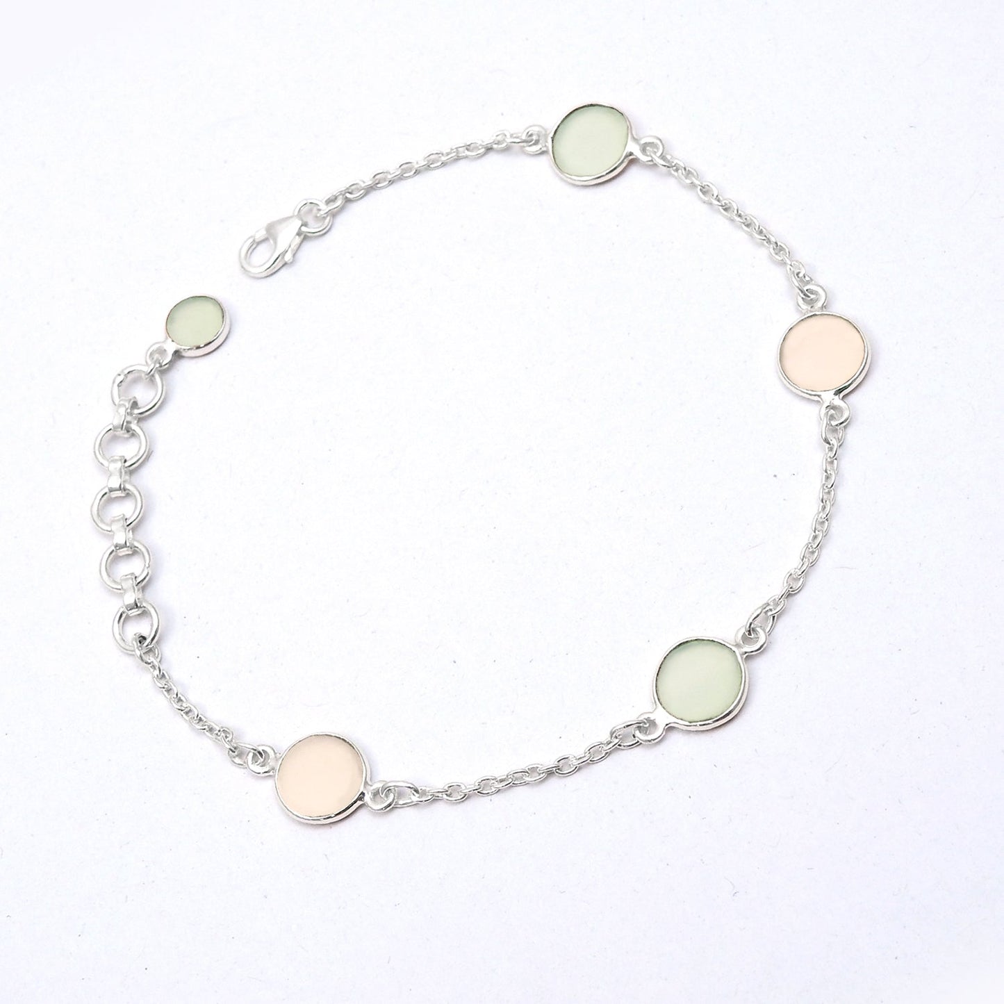 Rose Quartz 925 Silver Bezel Chain March Birth Daughter Trendy Bracelet Jewelry
